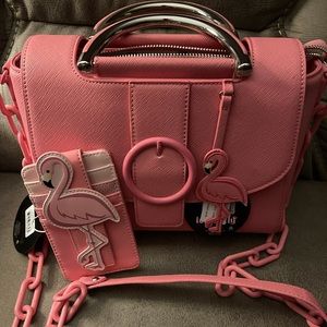 Loungefly flamingo Purse with card wallet set BNT